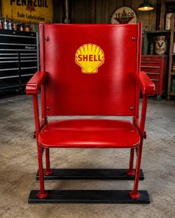 Vintage Theater Seat w/ Shell Logo - Industrial Man Cave Decor