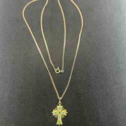Rose Gold Chain And Colombian Emeralds Cross