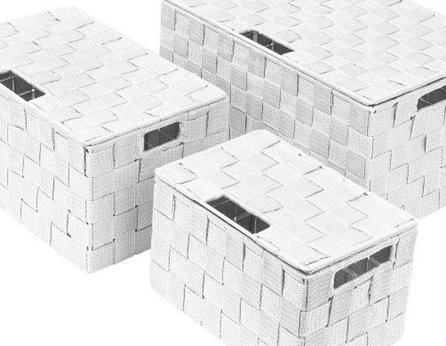White 3 pack Set Woven Basket Bin Container Organizer