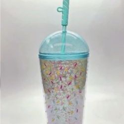 Starbucks Confetti Birthday Cake Tumbler w/ Candle Straw & Dome Lid, Grande, NWT