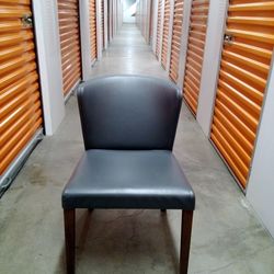 Crate & Barrel Dining Room Chairs, Navy/ Grey Vinyl with dark wooden legs