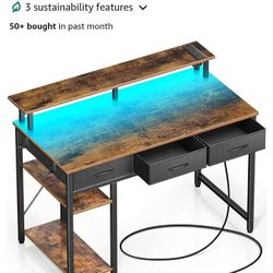 Rolanstar Computer Desk With Led Power Outlet