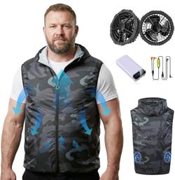 Cooling Vest with 2 Fans and 30000mAh Battery Packs, Air Conditioned Jacket for Men（2 XL）