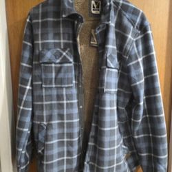 Men's Large Flannel Jacket Sherpa Blue New