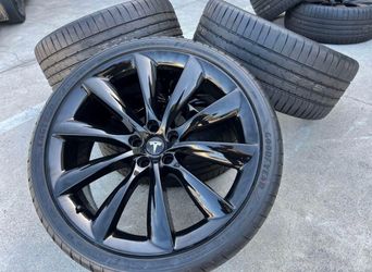 22” Tesla Model X Gloss Black Turbine Wheels Rims Goodyear Tires TPMS OEM