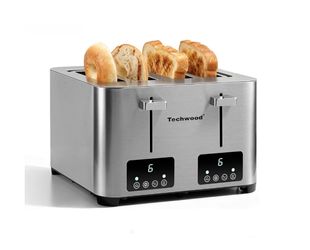 Techwood - 4-Slice Stainless Steel Toaster with LED Display and 6 Browning Settings - Perfect for Bagels, Waffles, and More; Includes Cancel/ Defrost 