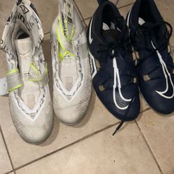 These are size 8 1/2 between nine. The are used. The white ones are missing shoe strings.