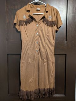 S129) Western sheriff cowboy cowgirl Fringe brown dress
