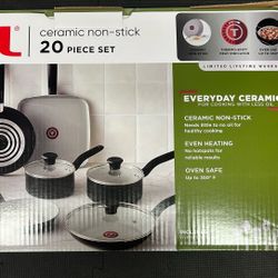  T-fal 20-Piece Ceramic Non-Stick Cookware Set – New in Box