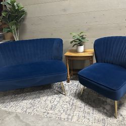 Blue Sofa and Chair Set 