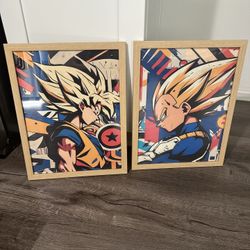 Goku&Vegeta Wall Art Set Of 2 Framed Canvas Prints Anime Decor Acrylic Cover