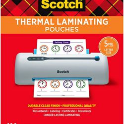 Scotch Thermal Laminating Pouches Premium Quality, 5 Mil Thick for Extra Protection, Letter Size 8.9 x 11.4 inches. 100 Pack