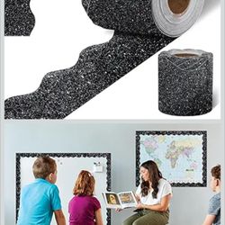 65.6 Feet Black Glitter Bulletin Board Borders, Scalloped Borders Bulletin Board Border, Self-Adhesive Bulletin Stickers for Blackboard Desk School Cl