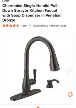 Delta Charmaine Single-Handle PullDown Sprayer Kitchen Faucet W/ Soap Dispenser Venetian Bronze New 
