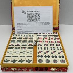 Chinese Mahjong Set with Ornate Storage Case - Traditional Mahjong Tile Game wit