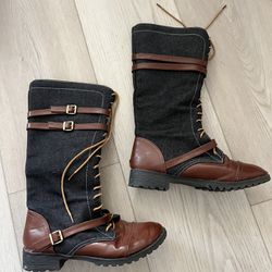 Denim Lace Up Boots Women’s Size 8