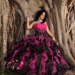 Hot Pink & Black Quinceañera Dress