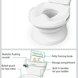 Ingenuity My Size Potty Pro 2-in-1 Potty Training Toilet, Floor Potty with Removable Potty Seat for Standard Toilets, Realistic Flushing Sound, For To