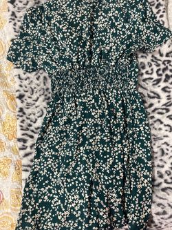 Green Floral Midi Dress with Smocked Waist