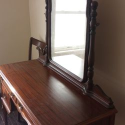 Antique Mahogany Vanity with Chair and Removable Mirror