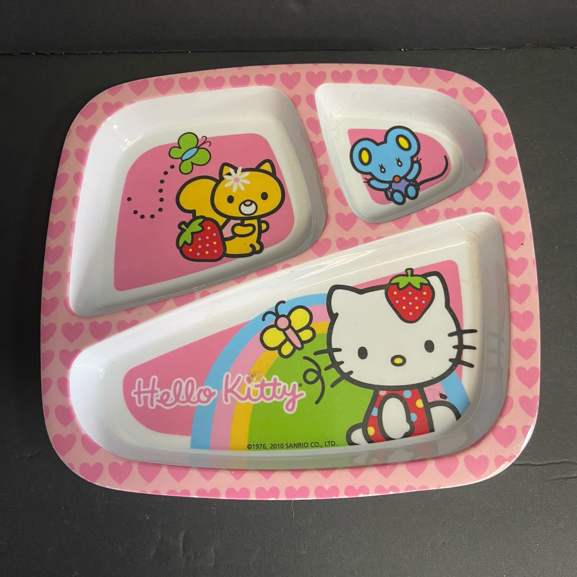 Hello Kitty Zak Designs Divided Plate Pink Hearts Rainbow 2010 Sanrio BPA Free