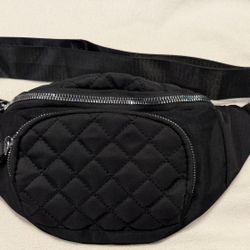 Nylon quilted waist bag, U-LANARO black fanny pack $10