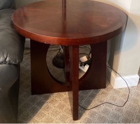 Round Wood Side Table Cherry Finish