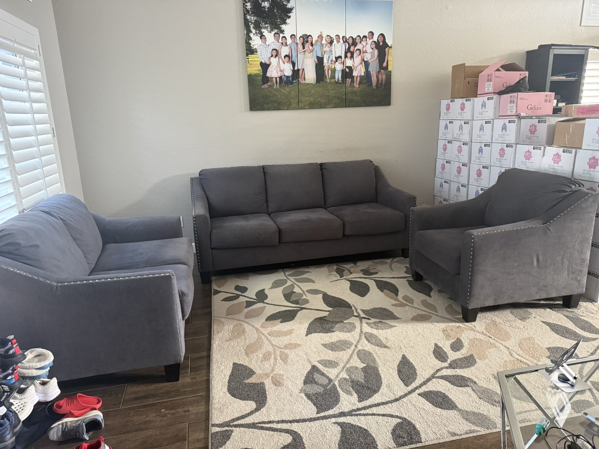 3 Pieces Sofa Set Dark Gray Color