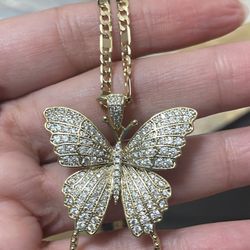 14kbutterfly Pendan And Chain22” Inch