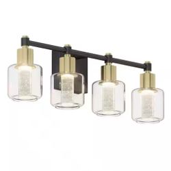 Artika Champagne Globe 26 in. 4 Light Black & Gold Modern Integrated LED 5 CCT Vanity Light Bar for Bathroom with Bubble Glass @A6-308