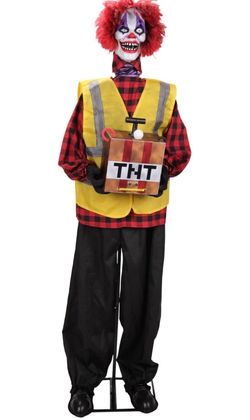 Haunted Hill Farm 5.7-Ft. Clown Courier Halloween Animatronic Size: 66.5" Brand Name Haunted Hill Farm Recommended Uses For Product Autumn Décor, Ha