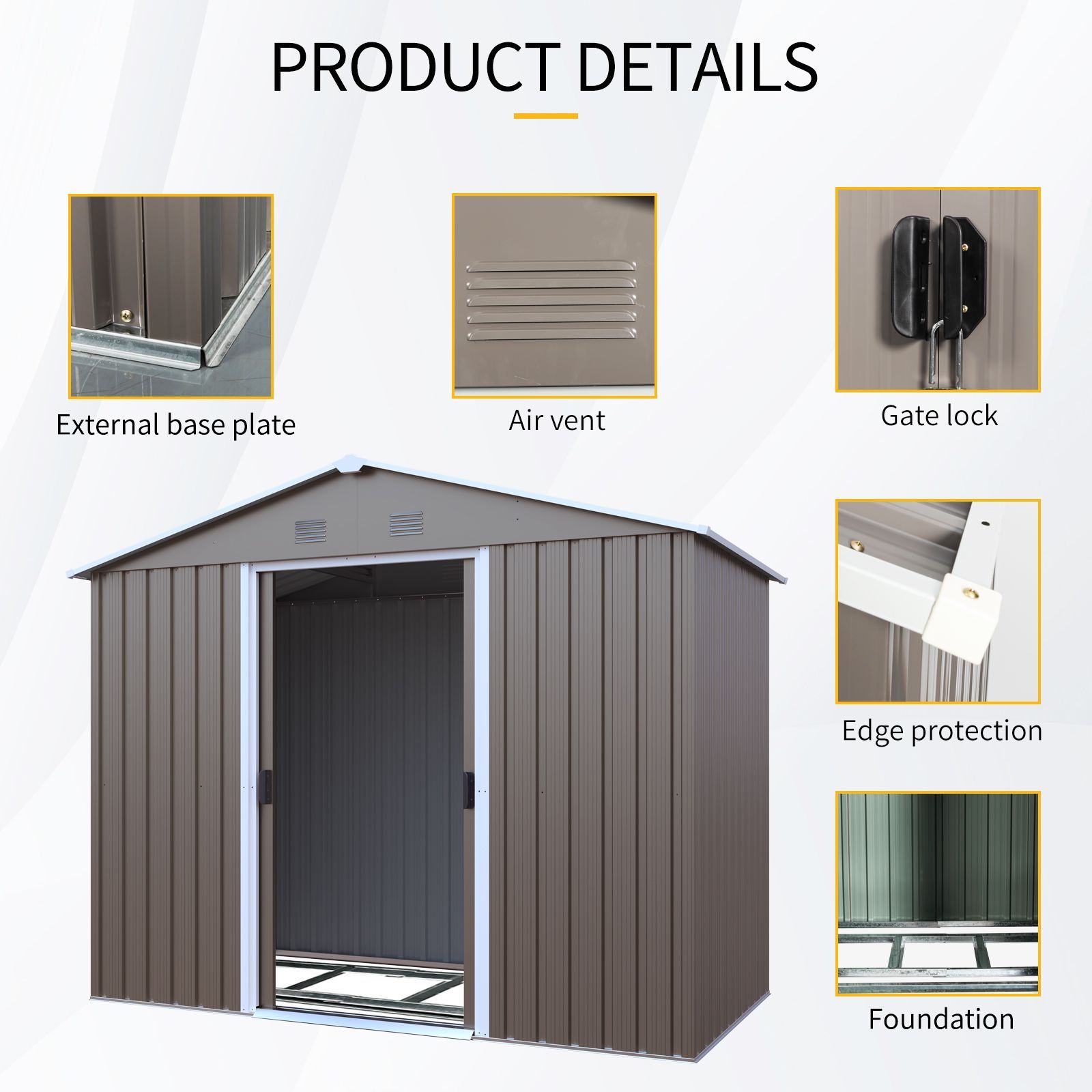 8ft x 4ft Outdoor Metal Storage Shed with Metal foundation,Gray