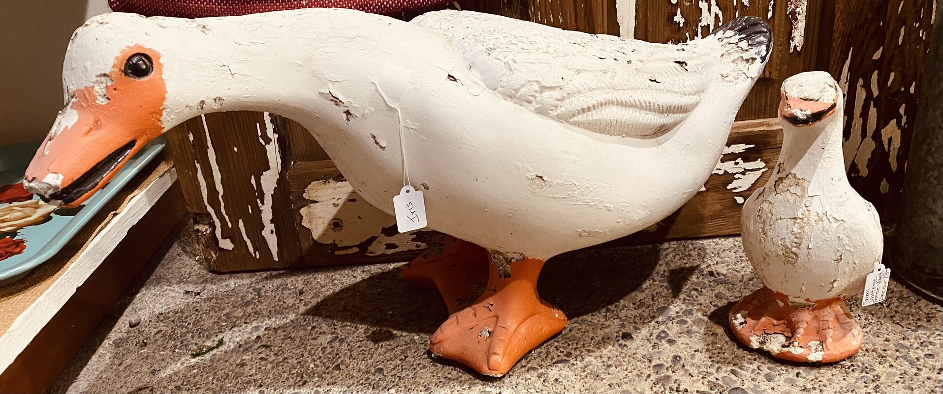 Vintage Concrete Lawn Garden Geese Statues Shabby Chic Country Cottage Grandma Core