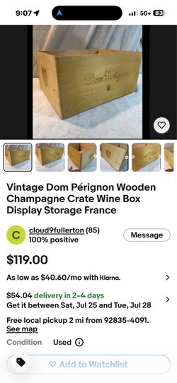 Vintage Dom Pérignon Wooden Champagne Crate Wine Box Display Storage France