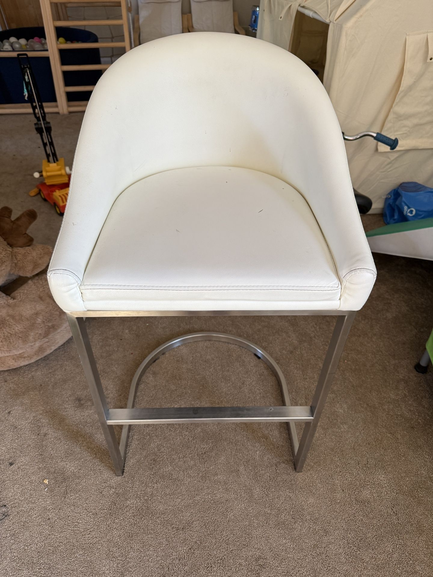 Modern White Faux Leather Barstool – Stainless Steel Base (Matrix Imports)