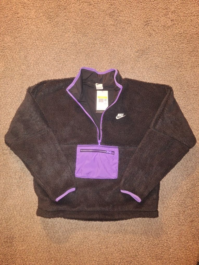 Nike Club Fleece Anorak 1/4 Zip Mens S Pullover Jacket DQ4880 Black/Purple