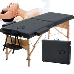 O173 $70  Portable Massage Table Spa Bed Foldable 73 Inch Height Adjustable Massage Bed with Solid Wooden Legs and Carry Case Tattoo Salon Table Bed H