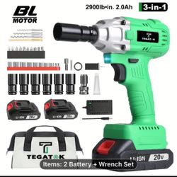 [High Torque Impact Wrench] Tegatok 20V Cordless 1/2-Inch Impact Wrench - 320 Nm And 3200 IPM High Torque, Brushless - 3-in-1 Automotive Home Electric