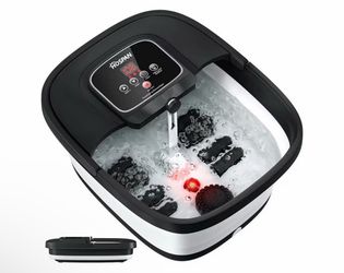 HEATED FOOT SPA MASSAGER w/ BUBBLES Red Light Shiatsu Rollers Black