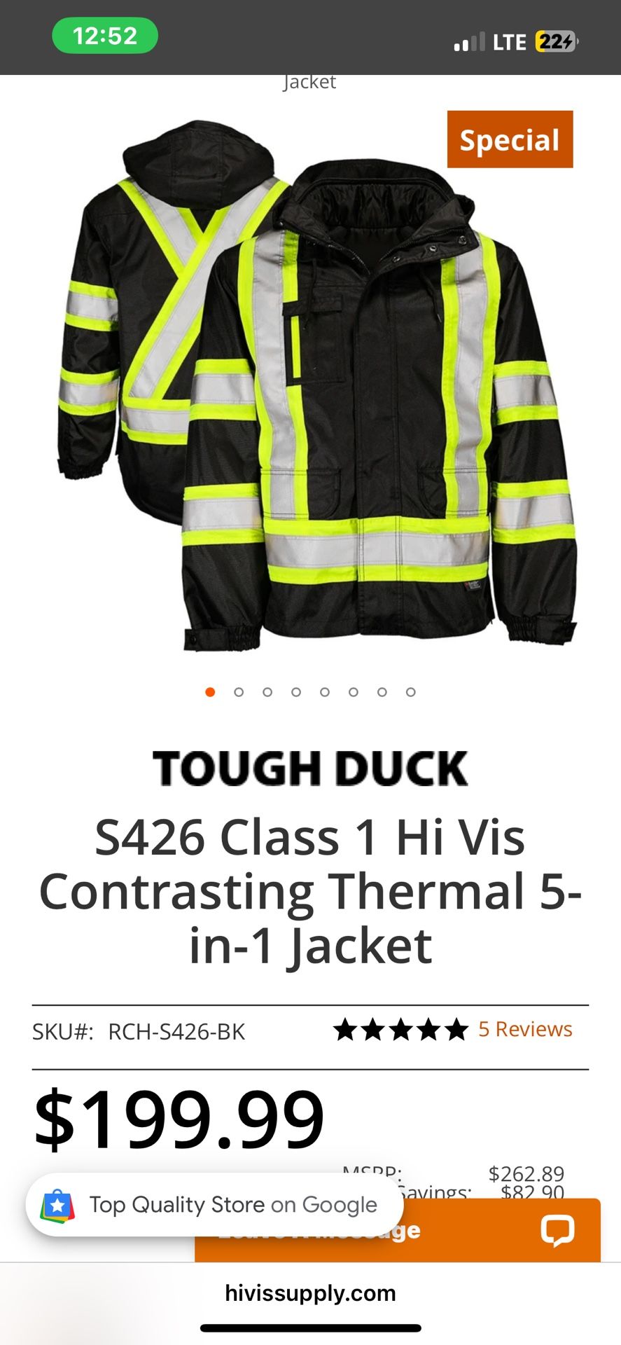 Tough Duck High Viz Weather Proof Work Jacket