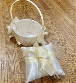 Wedding Flower Girl Basket & Ring Bearer Pillow (Ivory)