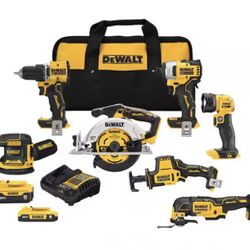 DEWALT 20-Volt MAX Lithium-Ion Cordless 7-Tool Combo Kit with 2.0 Ah Battery, 5.0 Ah Battery and Charger
