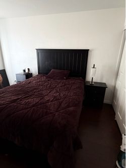 Complete IKEA SONGESAND Queen Bedroom Set - Bed, Mattress, Nightstand & Lamp