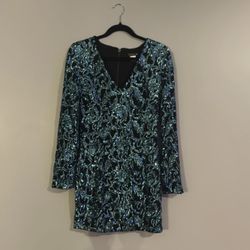 VENUS BLUE & BLACK SEQUIN LONG SLEEVE DRESS SIZE 8