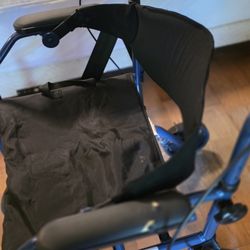 Portable rolling walker with seat, Blue