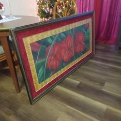 Painting Of 3 Hibiscus Flower Back Ground Lauhala