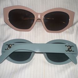 Celine Style Grey Blue Pink Sunglasses Arc De Triomphe Hexagon Oval Designer 