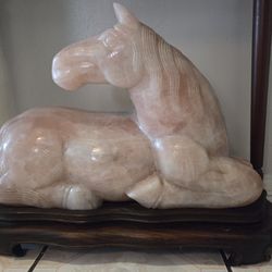 Oriental Rose Quartz Horse Sculpture