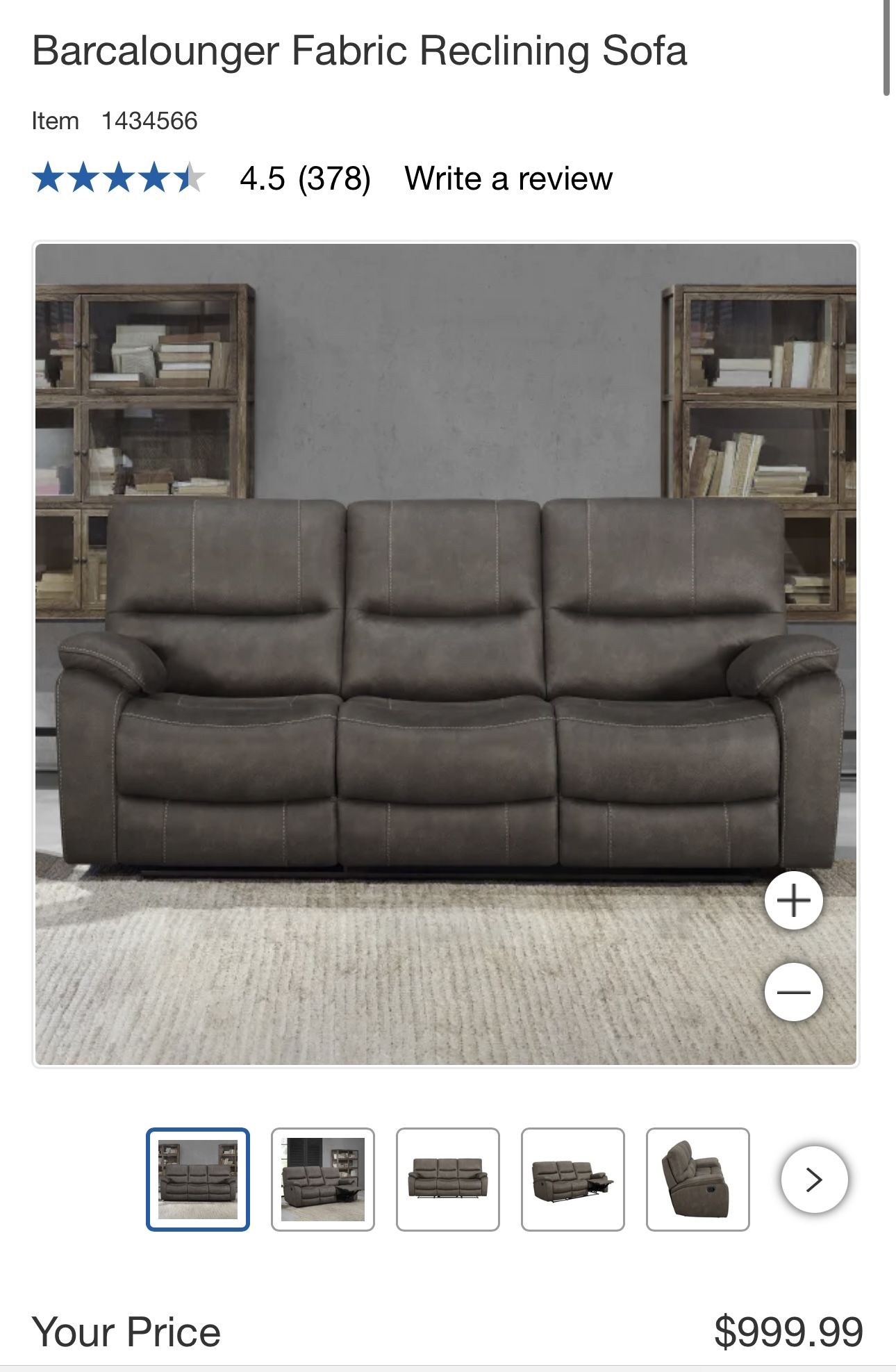 Barcalounger Fabric Reclining Sofa