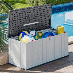 AOXUN Horizontal Storage Sheds 21 Cu.ft, HDPE Outdoor Storage Box 160 Gallon, Waterproof Lockable Resin Deck Box with Spring-Assisted Lid, Patio Stora
